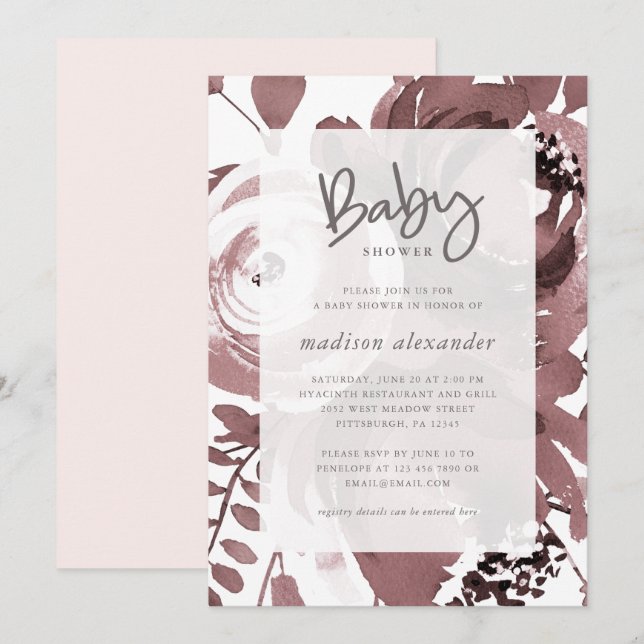 Beautiful Rose Colour Floral Baby Shower Invitation (Front/Back)