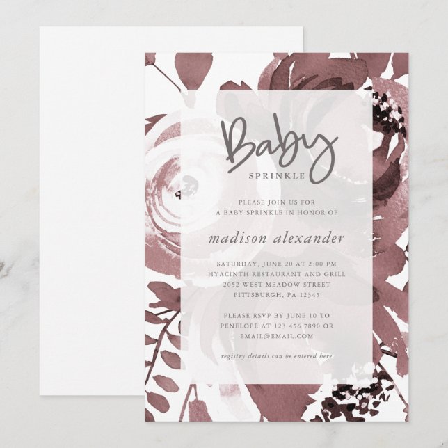 Beautiful Rose Colour Floral Baby Sprinkle Invitation (Front/Back)