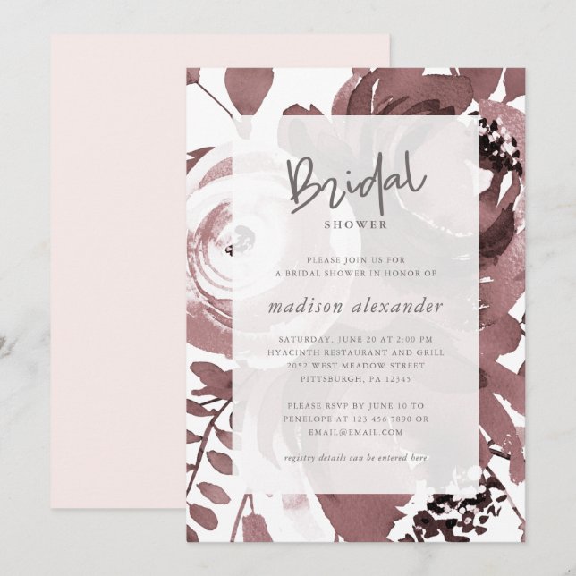 Beautiful Rose Colour Floral Blush Bridal Shower Invitation (Front/Back)