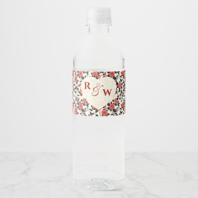 Beautiful Rose Fancy Wedding Water Bottle Label (Front)