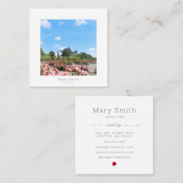 Beautiful Rose Garden Square Business Card (Front/Back)