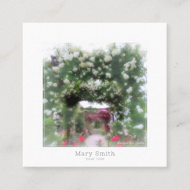 Beautiful Rose Garden Square Business Card (Front)