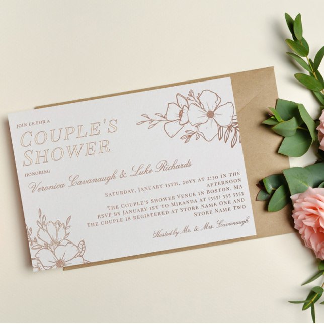 Beautiful Rose Gold Floral LineArt Couple's Shower (Creator Uploaded)