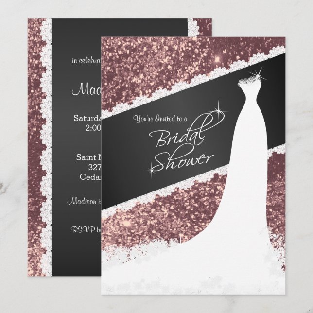 Beautiful Rose Gold Glitter Bridal Shower Invitation (Front/Back)