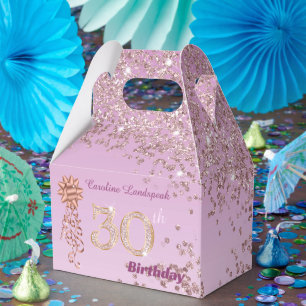 Beautiful Rose Gold Glitter Ribbon 30th Birthday Favour Box