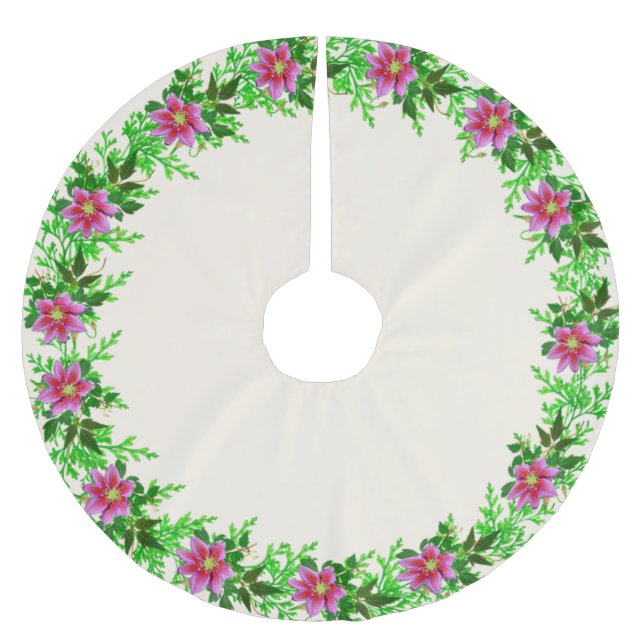 Beautiful Rose Gold Pink Flower Garland Brushed Polyester Tree Skirt (Front)