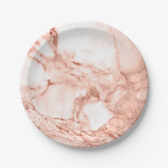 Beautiful Rose Gold Sparkle Marble Pattern Paper Plate (Front)
