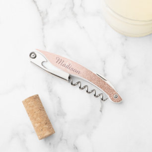Beautiful Rose Gold Stylish Monogram Glitter Corkscrew