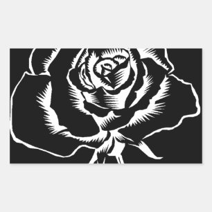 beautiful rose in black white rectangular sticker