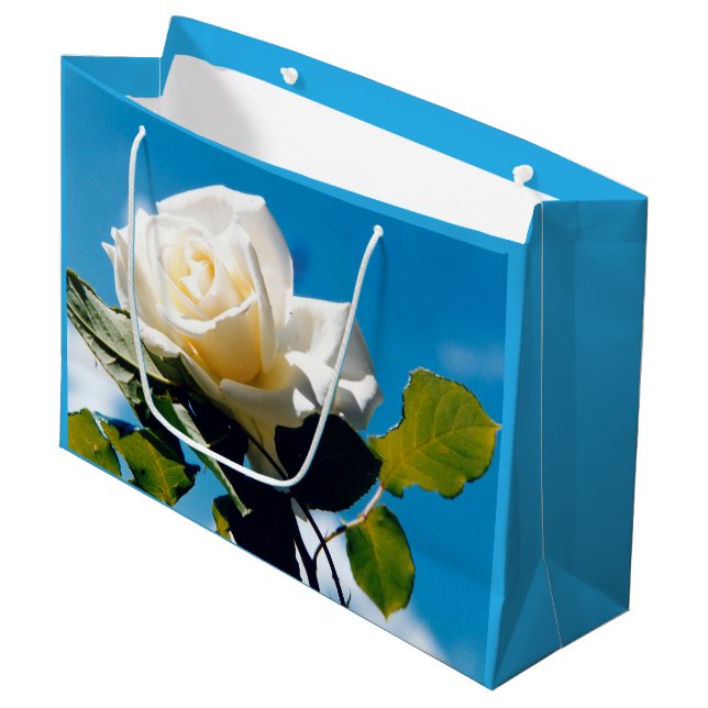 Beautiful Rose is White Sky is Blue Large Gift Bag (Front Angled)