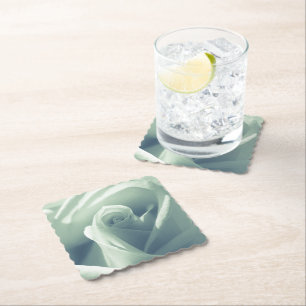 Beautiful Rose Mint Green Flower Paper Coaster
