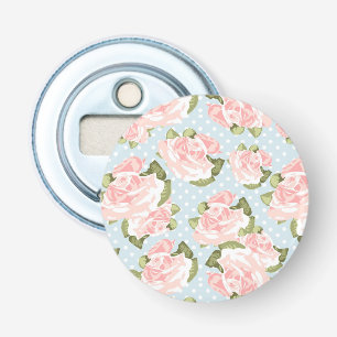 Beautiful rose pattern with blue polka dots bottle opener