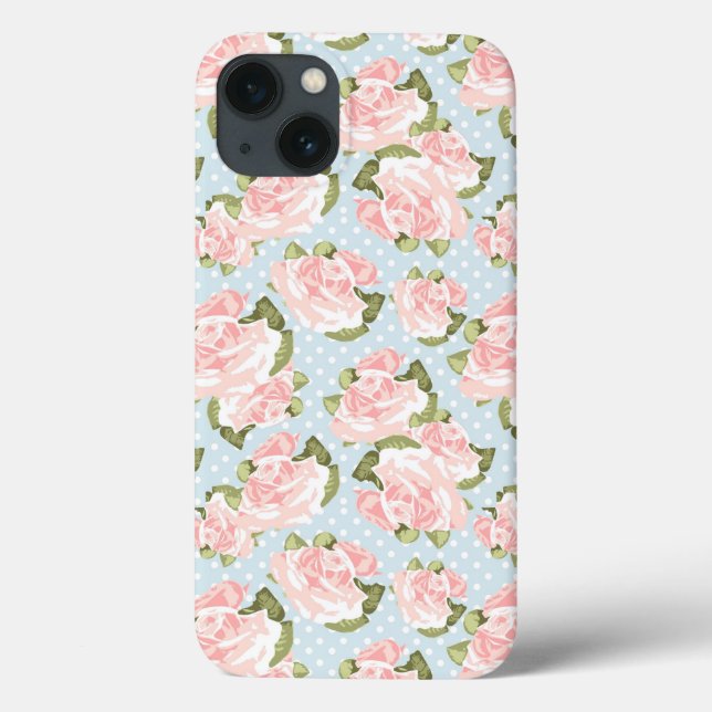 Beautiful rose pattern with blue polka dots Case-Mate iPhone case (Back)