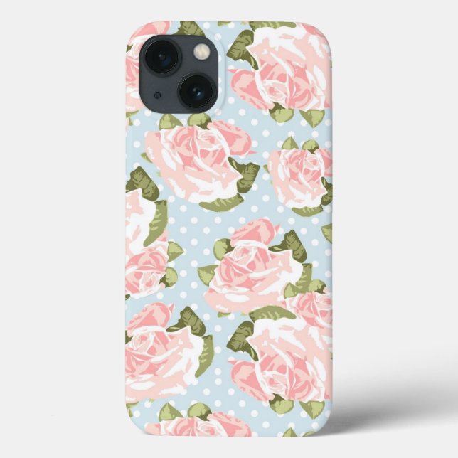 Beautiful rose pattern with blue polka dots Case-Mate iPhone case (Back)