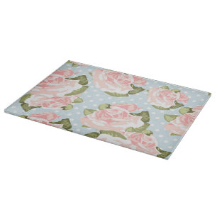 Beautiful rose pattern with blue polka dots cutting board