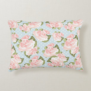 Beautiful rose pattern with blue polka dots decorative cushion