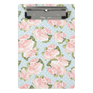 Beautiful rose pattern with blue polka dots mini clipboard
