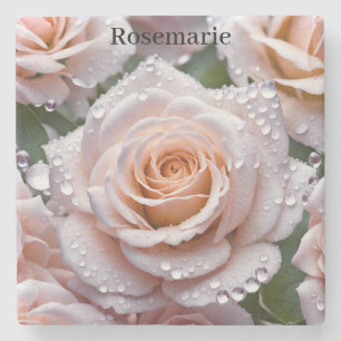 Beautiful rose & raindrops. Personalised coaster