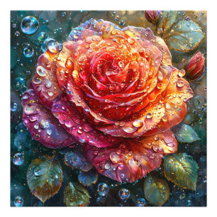 Beautiful rose with water droplets photo print