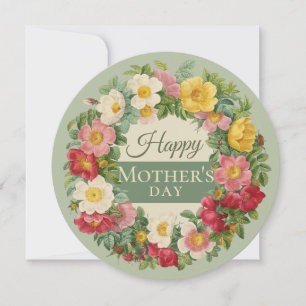 Beautiful rose wreath Redouté CC1117 Mother's day Holiday Card