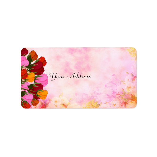 Beautiful Roses and Butterflies Address Label (Front)
