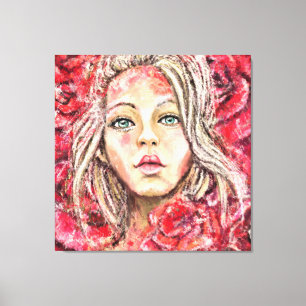 Beautiful Roses Girl Art - Original Painting Canvas Print