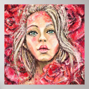 Beautiful Roses Girl Art - Original Painting Poster