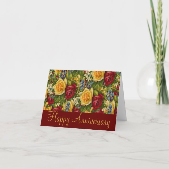 Beautiful Roses Happy Anniversary Greeting Card (Front)