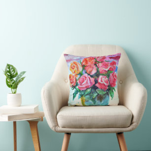 beautiful roses in a vase cushion