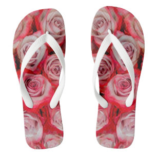 Beautiful roses in pink and red flower bouquet flip flops