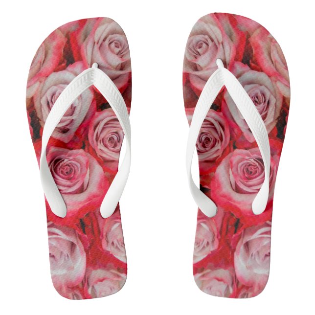 Beautiful roses in pink and red flower bouquet flip flops (Footbed)