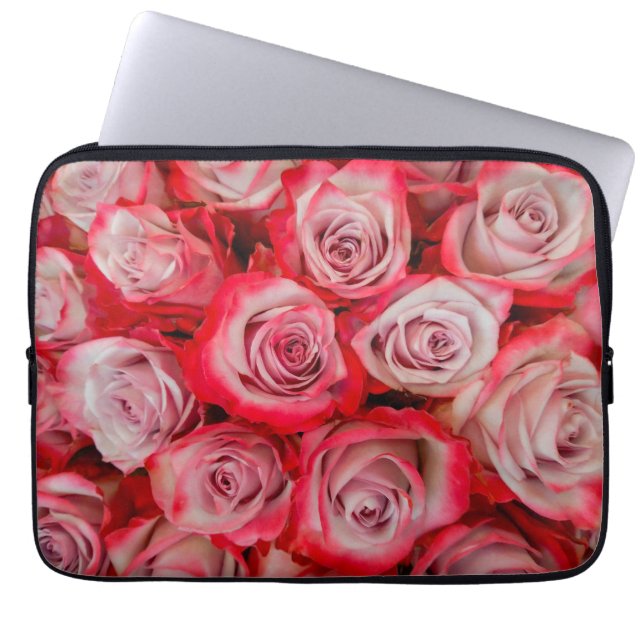 Beautiful roses in pink and red flower bouquet laptop sleeve (Front)