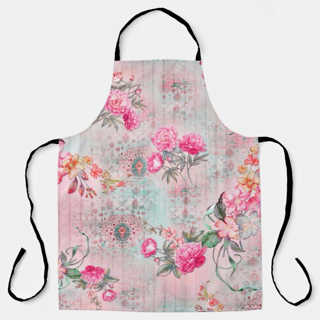 Beautiful roses on vintage paper texture illustrat apron (Front)