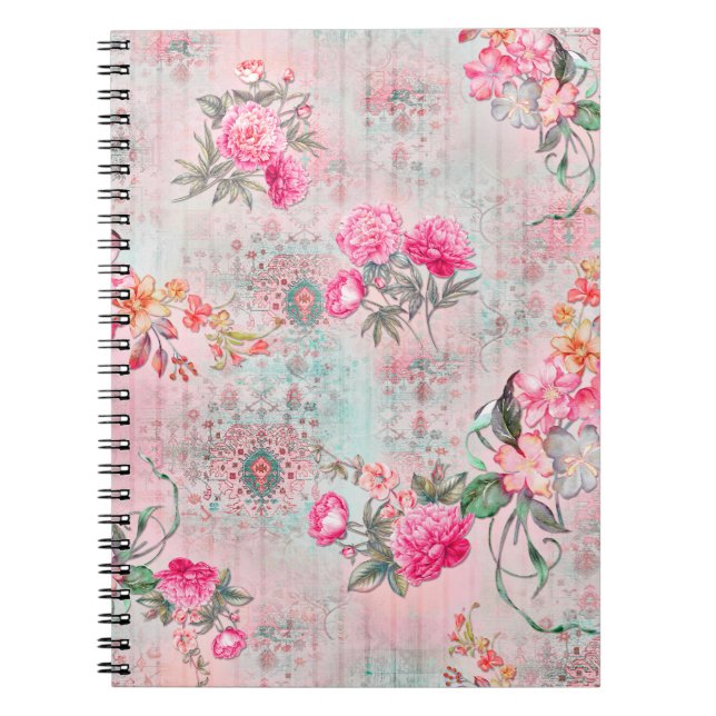 Beautiful roses on vintage paper texture illustrat notebook (Front)
