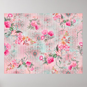 Beautiful roses on vintage paper texture illustrat poster