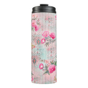 Beautiful roses on vintage paper texture illustrat thermal tumbler