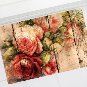 Beautiful Roses Painted on Rustic Wood Bath Mat