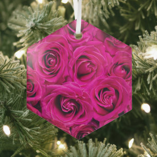 BEAUTIFUL ROSES PINK GLASS TREE DECORATION