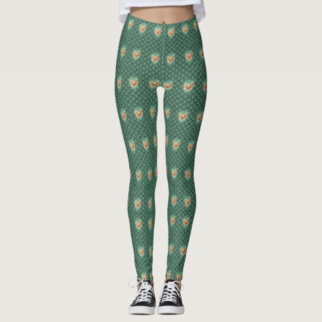Beautiful Rosy Maple Moth geometric teal leggings (Front)