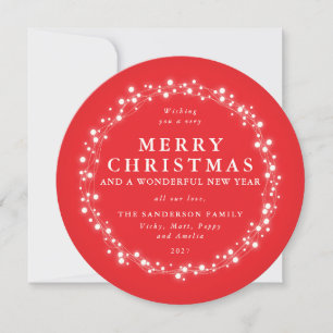 Beautiful Round Red Sparkling Lights Holiday Card