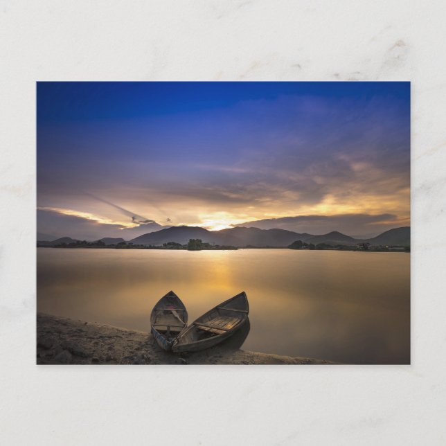 Beautiful Rowboats Water Sunrise Photo Postcard (Front)