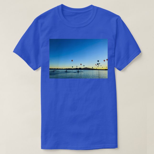 Beautiful Rowing Lake Sunrise Hot Air Balloons T-Shirt (Design Front)