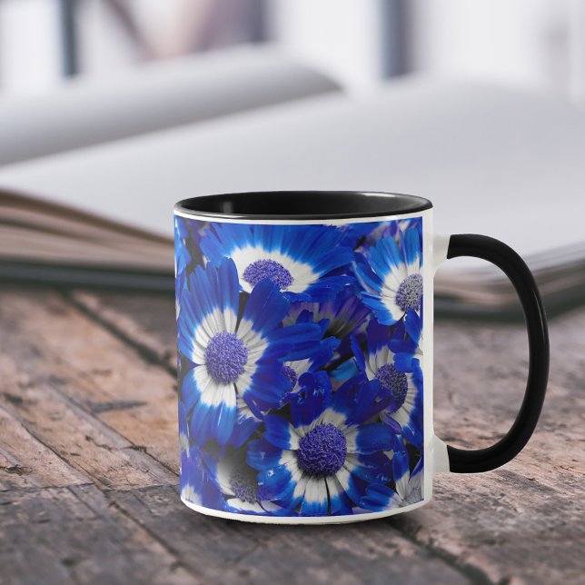 Beautiful Royal Blue Cineraria Flowers Mug (Beautiful Royal Blue Cineraria Flowers 11 oz Coffee Mug Cover Photo.)