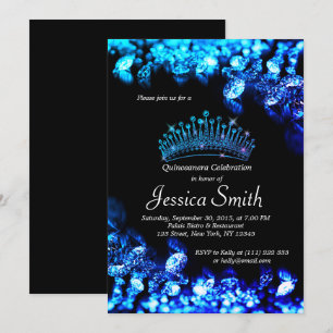 Beautiful Royal Blue Diamond Quinceañera Invite