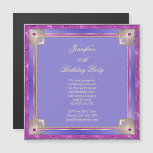 Beautiful Royal Blue & Fushcia Gold Twist birthday Magnetic Invitation