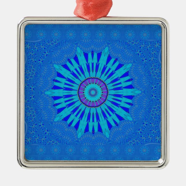 Beautiful Royal Blue Mandala Art Print Metal Tree Decoration (Front)