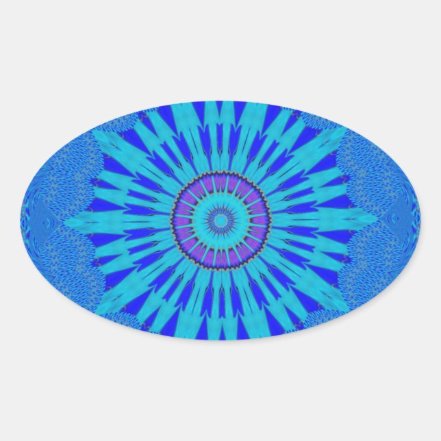Beautiful Royal Blue Mandala Art Print Oval Sticker (Front)