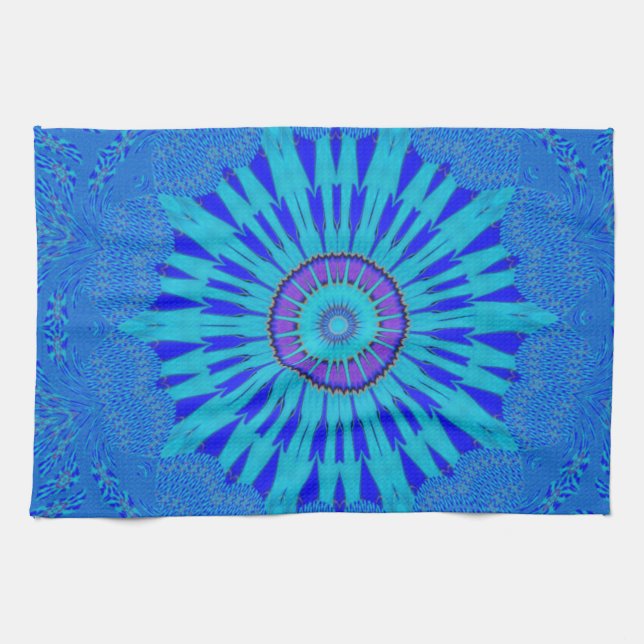 Beautiful Royal Blue Mandala Art Print Tea Towel (Horizontal)