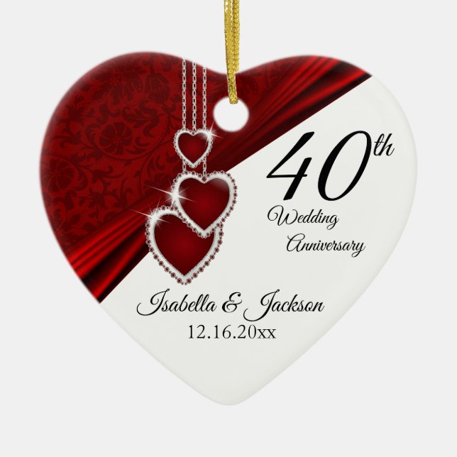 Beautiful Ruby Anniversary 💕 Keepsake Ceramic Tree Decoration (Front)