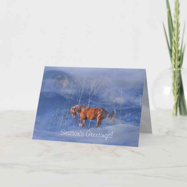 Beautiful Running Horse in the Snow Season's Greet Holiday Card (Front)